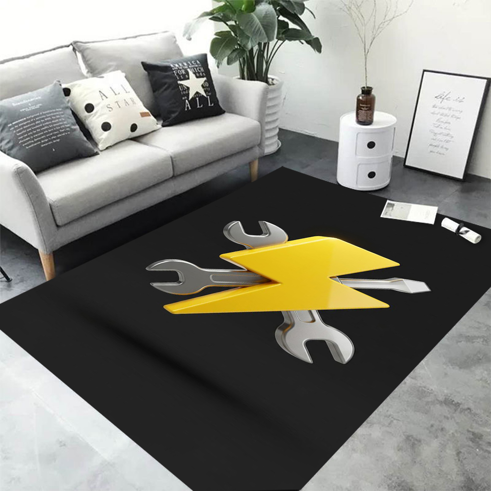 Workshop Tools Logo - Mechanic Wrench Gear Print Area Rug
