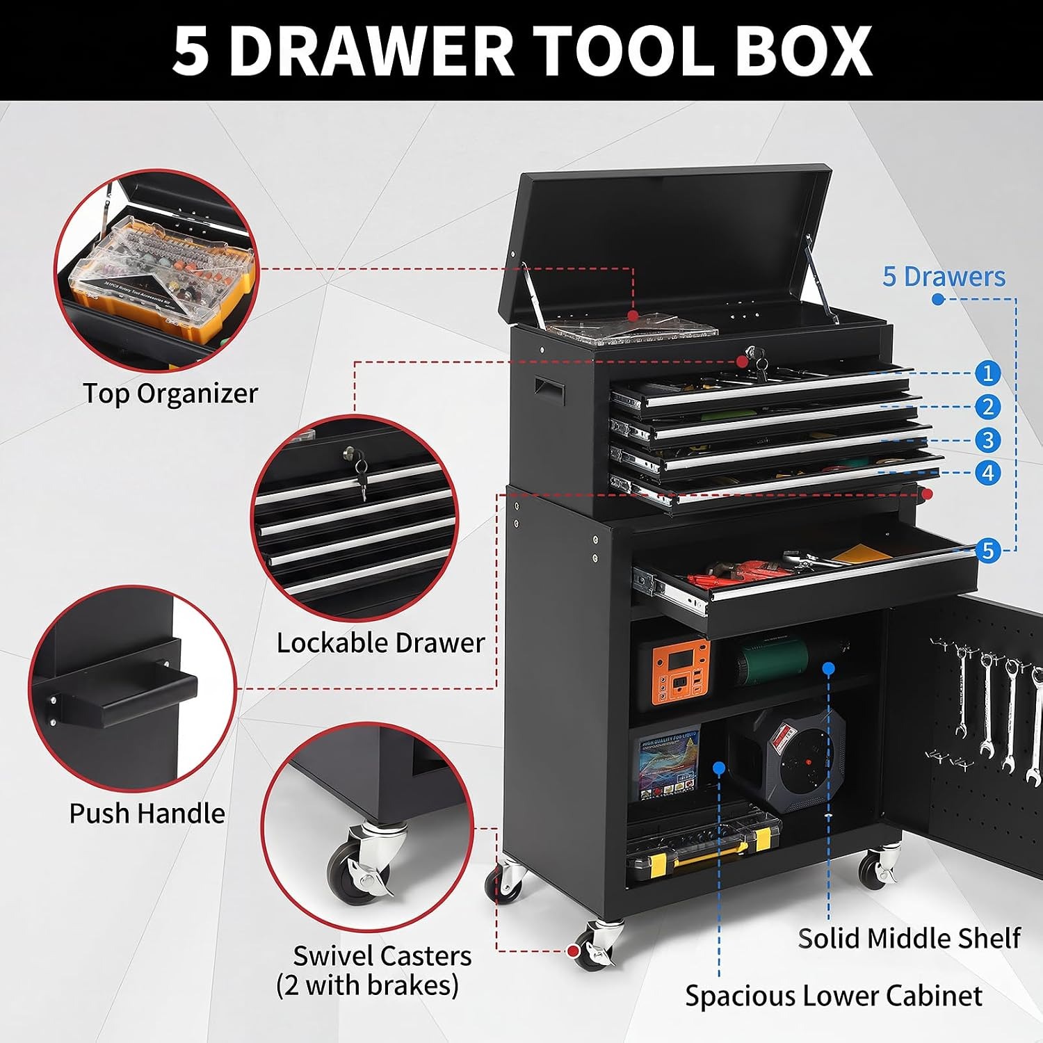5 Drawer Rolling Tool Cabinet  - Tools Box For Workshop recension och pris
